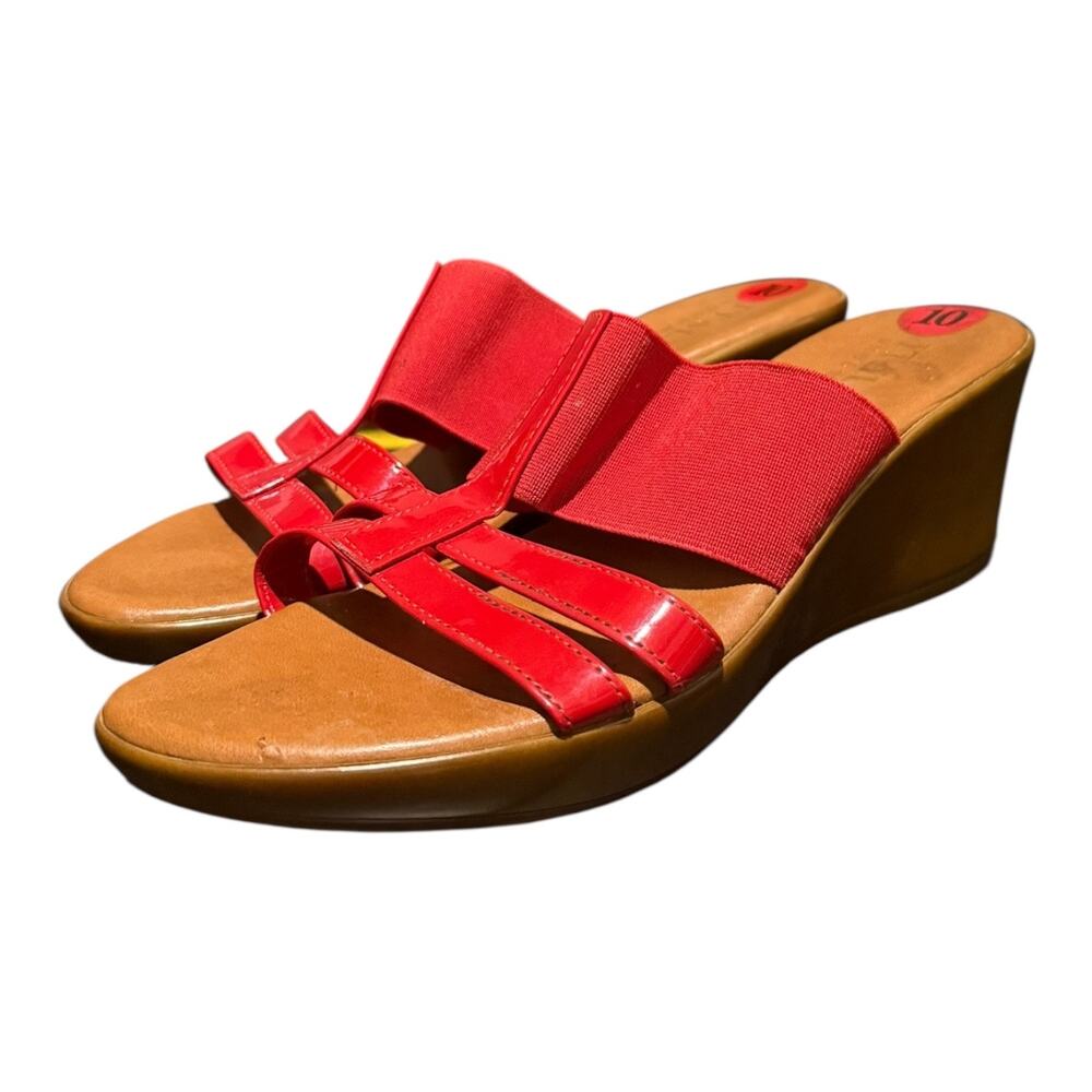 Italian Shoemakers Women's Red Wedge Platform Sandles Slip on Shoe Size 10